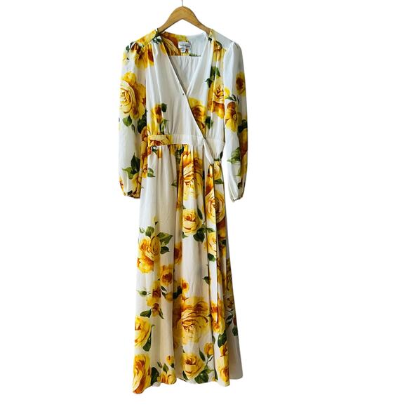 Premier Amour Yellow Floral Three Quarter Sleeve Wrap Dress Size 4 - Picture 1 of 6